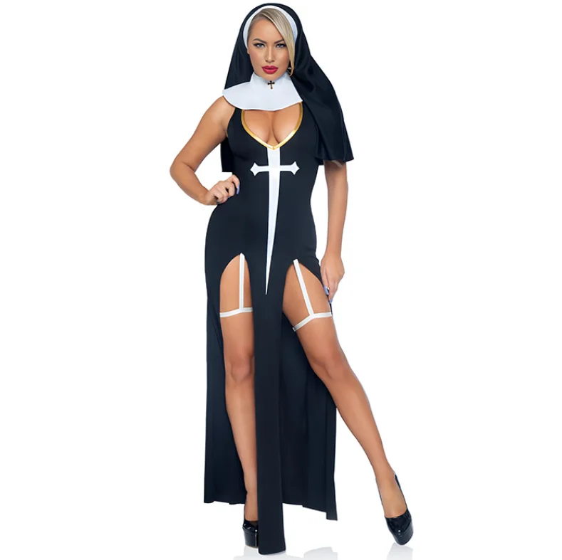 Sexy Nun Costume - Naughty Halloween Fancy Nun Dress Costume for Women Dress Xnxxco Cross Dressing Party Split Temptation Set%