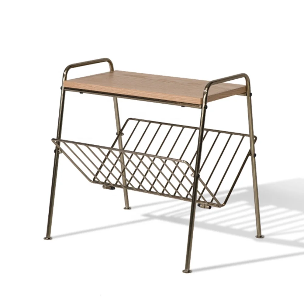 Modern Stain Brass Side Table With Magazine