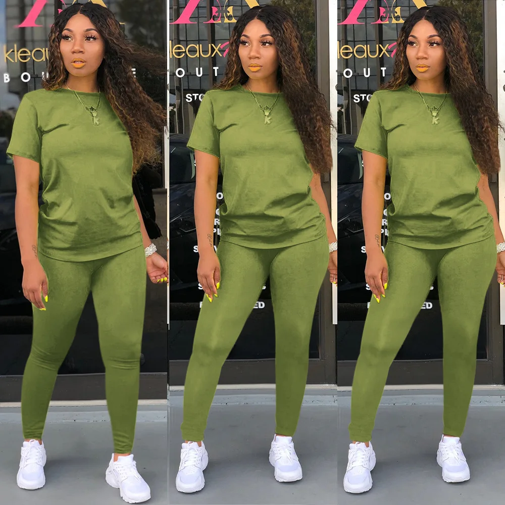S-5XL Plus Size Clothing Custom Logo Womens Sweat Suit Sets Two Piece Summer Outfits Short Sleeve T Shirt 2 Piece Pants Set