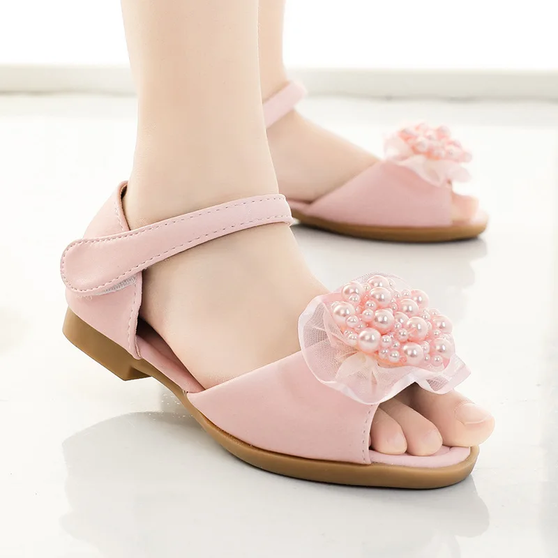 
B10945A Latest kids shoes sandals fashion pearl fancy child girls rhinestone sandals with beading 