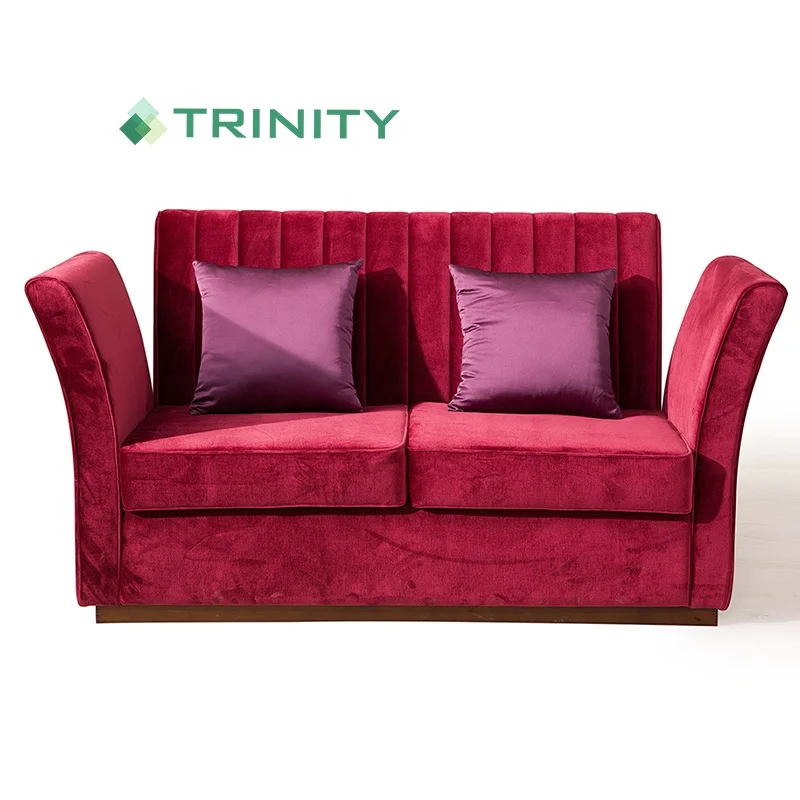 Customization Hotel Furniture Upholstered Red Velvet Fabric Two Seater Modern Love Seat Sofa