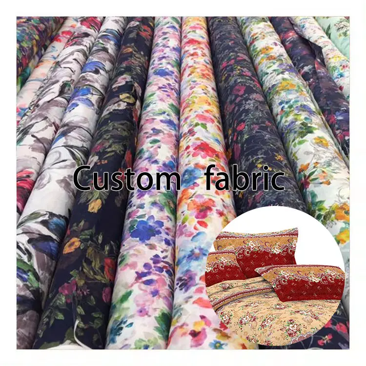 Manufacturer wholesale custom microfiber brushed stain floral pattern printed silk stain fabric