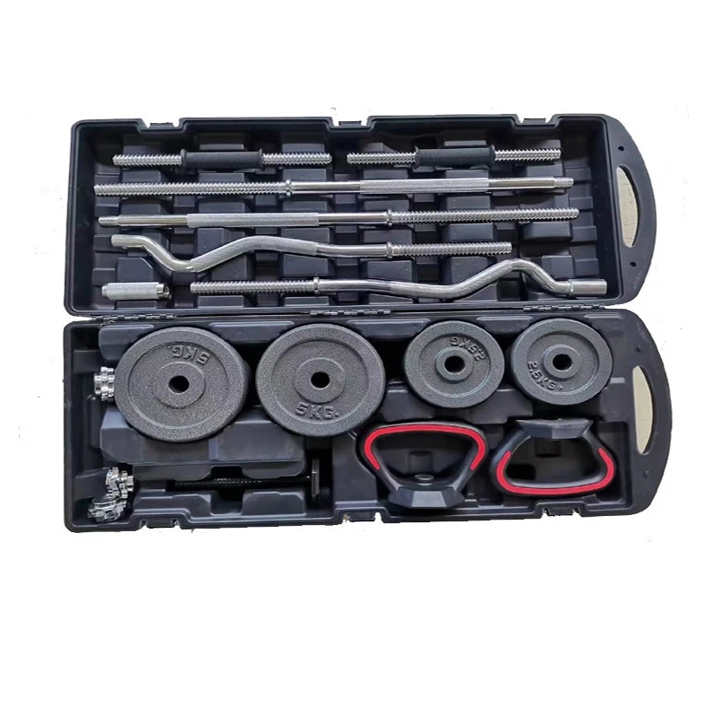 Weight Lifting Free Weights Adjustable 55kg Black Paint Barbell Dumbbell Set with Case