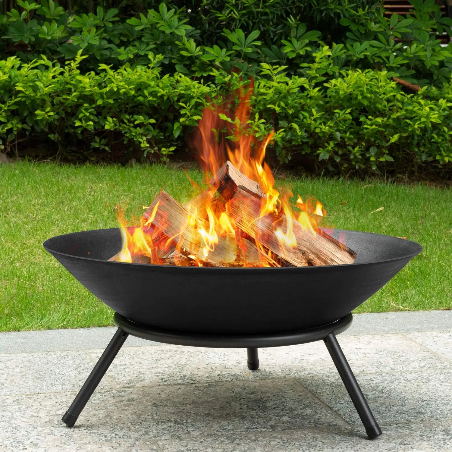 Fire Pit Outdoor Wood Burning 22.6in Firepit Firebowl Fireplace Heater Log Charcoal Burner Camping Outside Patio Backyard