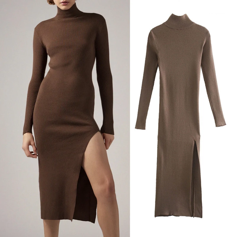 Fashion Women Sweater Ribbed Knitt Turtleneck Sweater  Women Dress