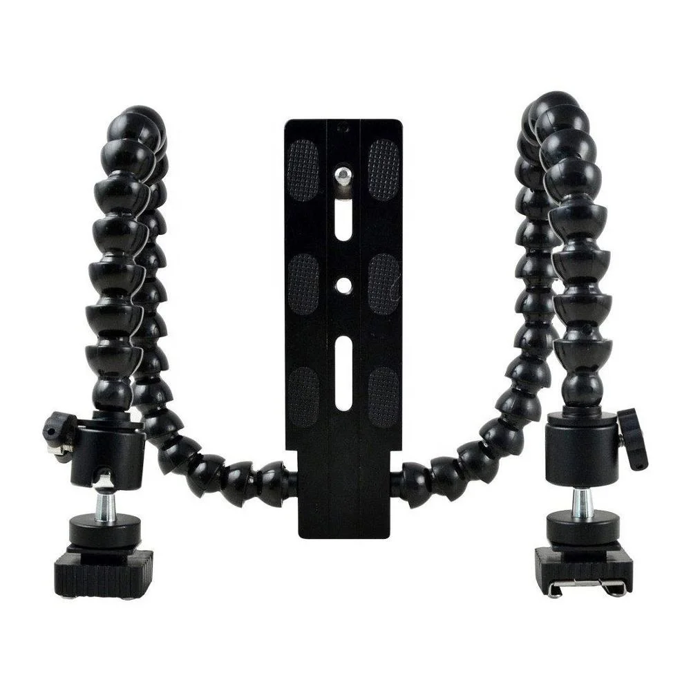 Portable Flexible Gooseneck Octopus Dual arm Dual Hot Shoe Flash Bracket Grip Holder Mount for Macro Shot