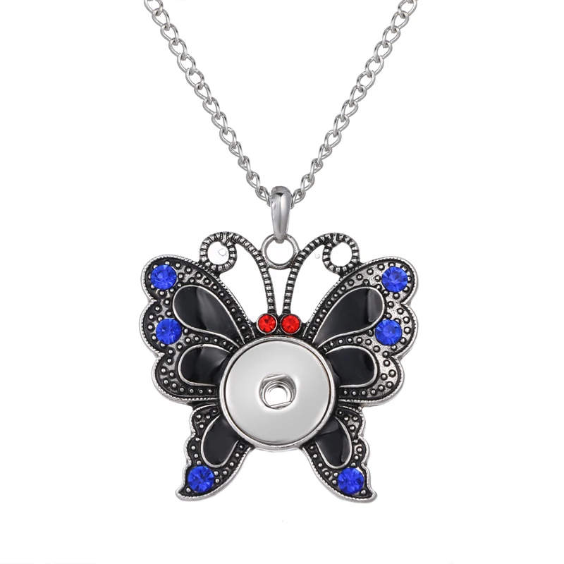 Wholesale Rhinestone Round Shape Charm Snap Pendant Necklace Fit DIY 18MM Snap Button Jewelry