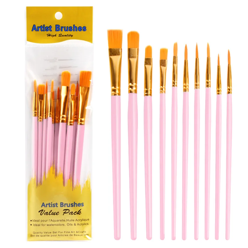 Wood Paint Brushes Fine Nylon Hair Painting Brush Set Artist Watercolor Paint Brush