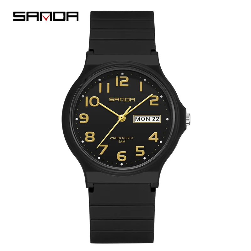 SANDA 9072 Wholesale The Latest double calendar  50 Meter Waterproof Watches With Luminescent light weight watches