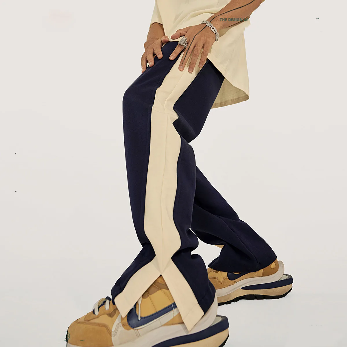 320g Cotton Patchwork Wide Leg Straight Loose Hip Hop Sweat Pants Custom 3d Puff Print Casual Jogger Pants for Men Streetwear