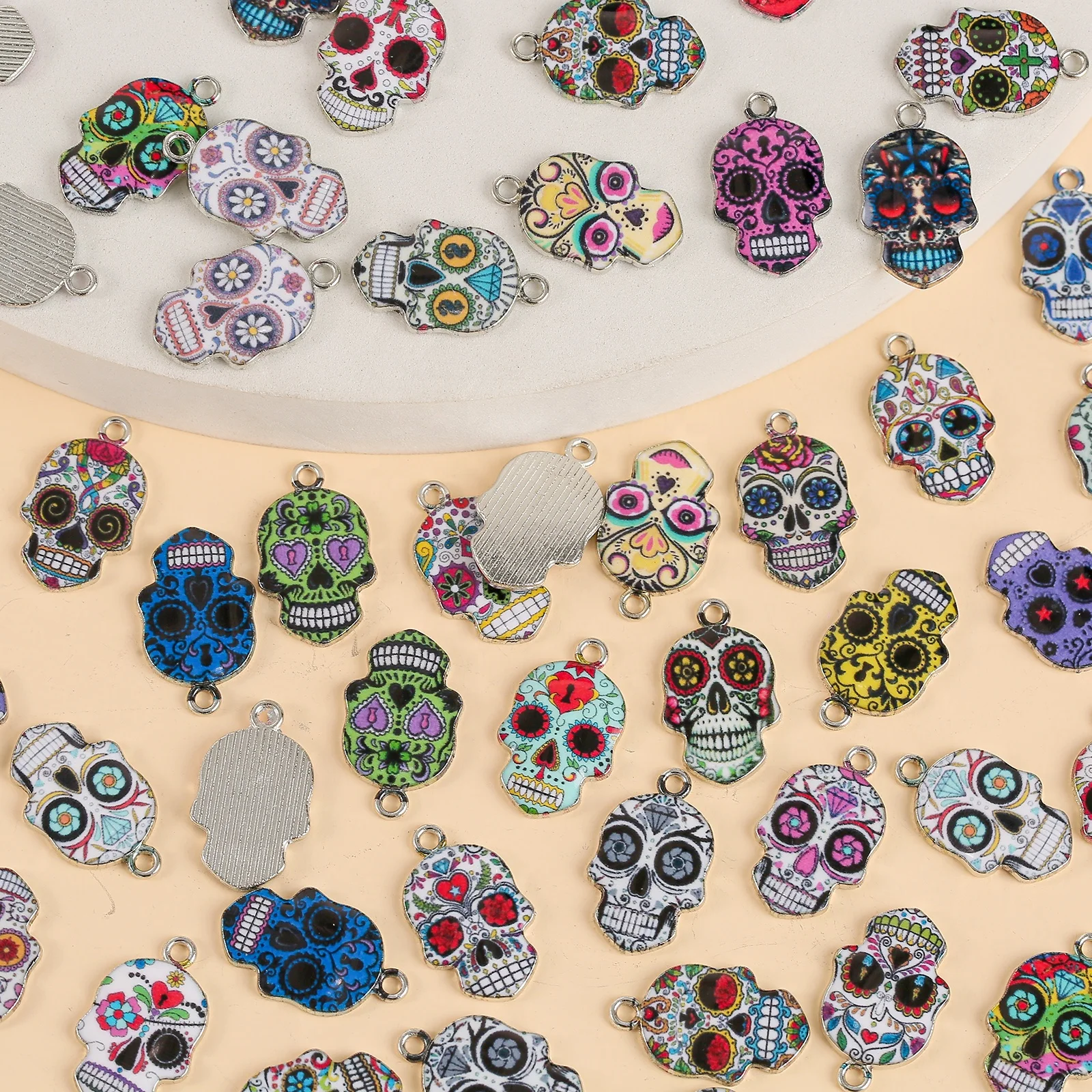 DIY Halloween Printing Alloy Skull Enamel Charms Pendant DIY For Handmade Earring Necklace Jewelry Making Accessories Charms