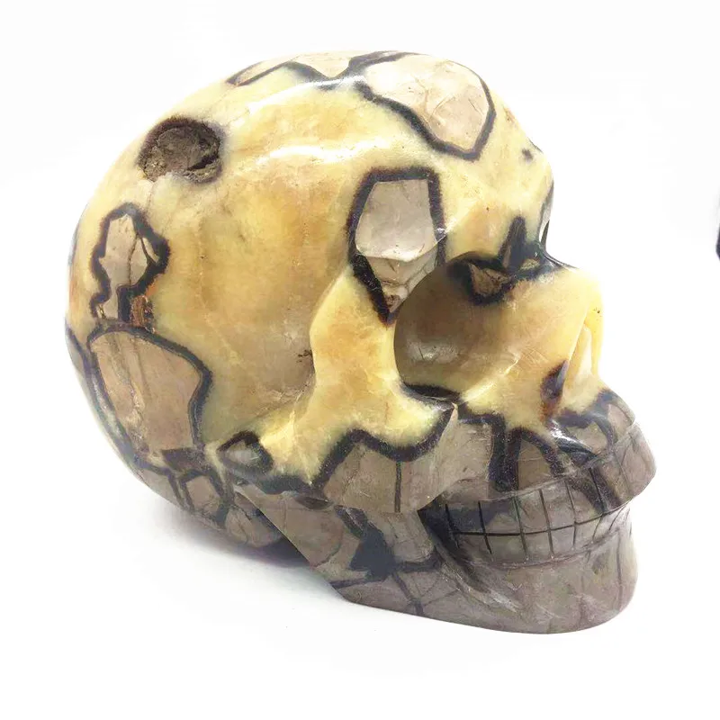 Wholesale hand carved reiki natural septarium crystal skulls human head crystal craft healing
