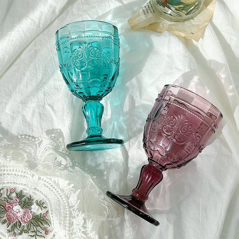 Mediterranean Style Crystal Embossed Wine Goblet Cocktail Champagne Ripple Wine Glass Colorful With Gift Box for Wedding
