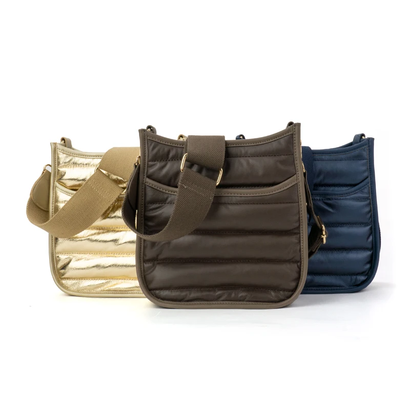 Winter Style Fashion Inventory Quilted Puffer Metallic Color Shoulder Bags Down Filling Crossbody Women Bags Fluffy Ladies Tote
