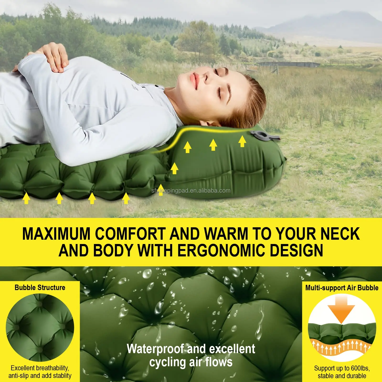 Ultralight 2 Person Air Camping Mat Inflatable Double Sleeping Pad for Backpacking Traveling and Hiking