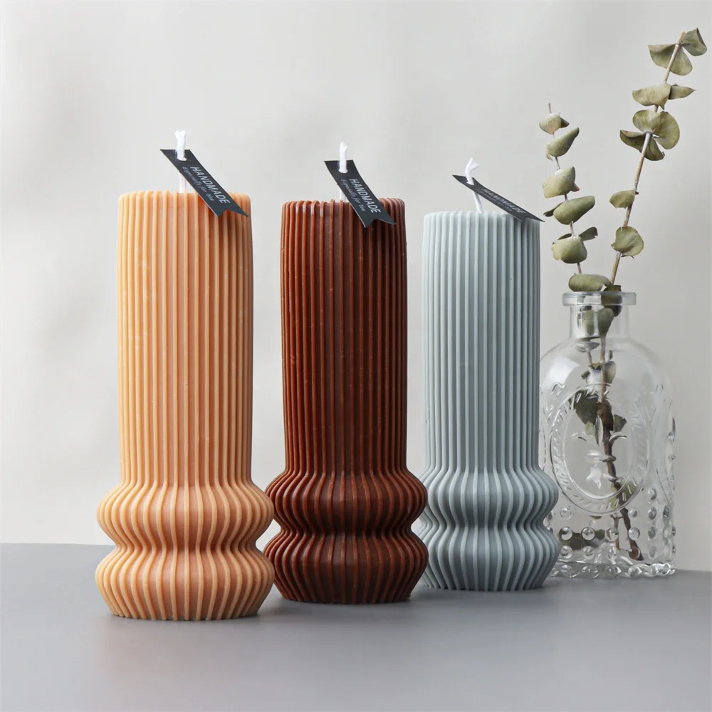 Cylindrical Tall Pillar Candle Molds Aesthetic Twist Silicone Mold Abstract Geometric Striped Decorative Soy Wax Mold