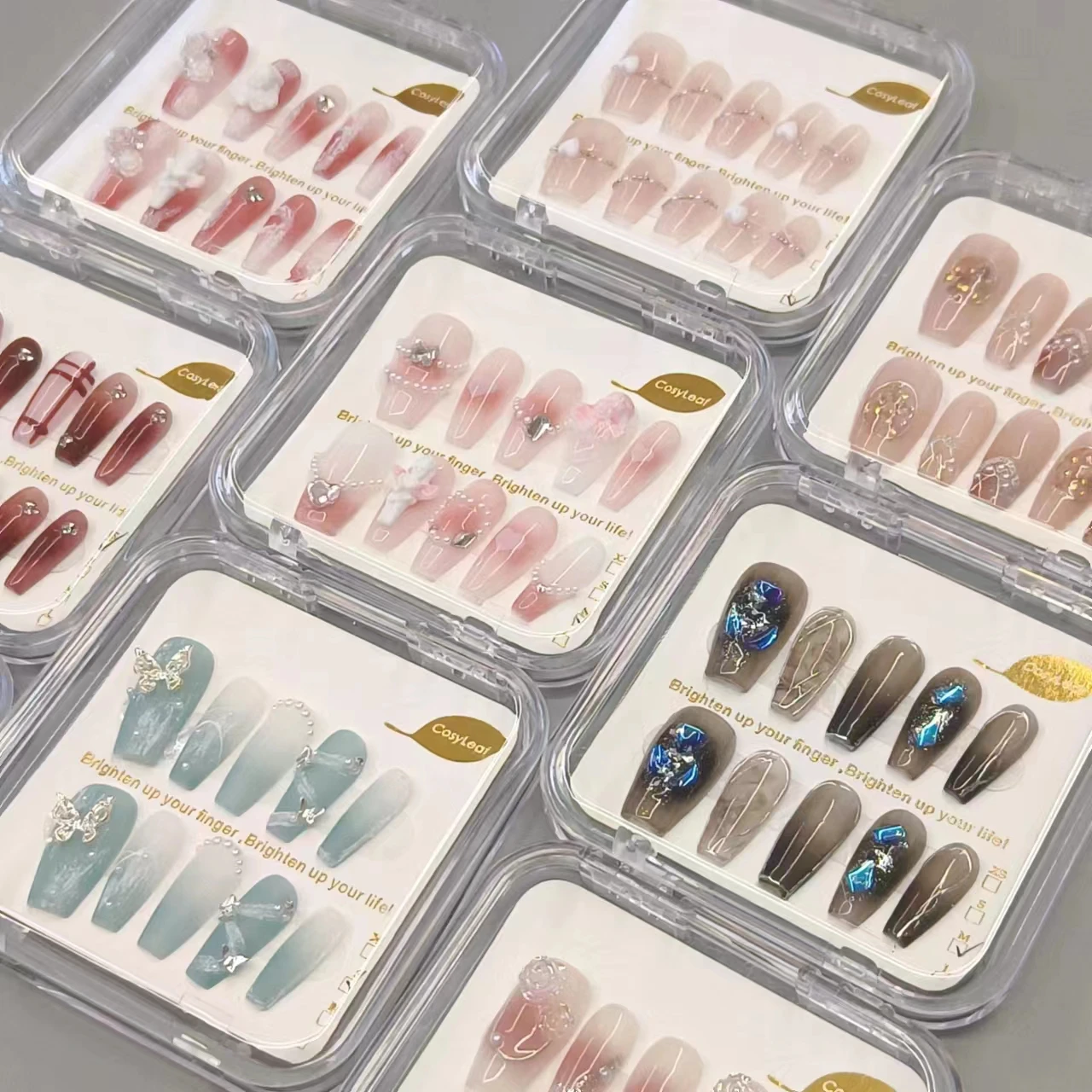 Pure Handmade Press On nails 10 Pcs Artificial Fingernails Reusable Square Stick on Nails French Nails