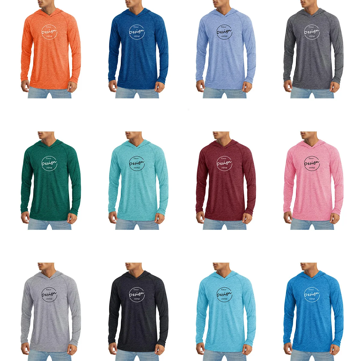 Wholesale Custom Logo 95% Cotton 5% Polyester Hoodies Sweatshirt Casual Breathable  Men Long Sleeve T Shirt With Hood