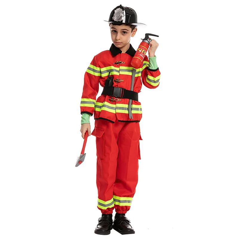 Funmular Creations Child Unisex Red Fireman Costume for Kids Halloween Cosplay Dress Up OEM/ODM