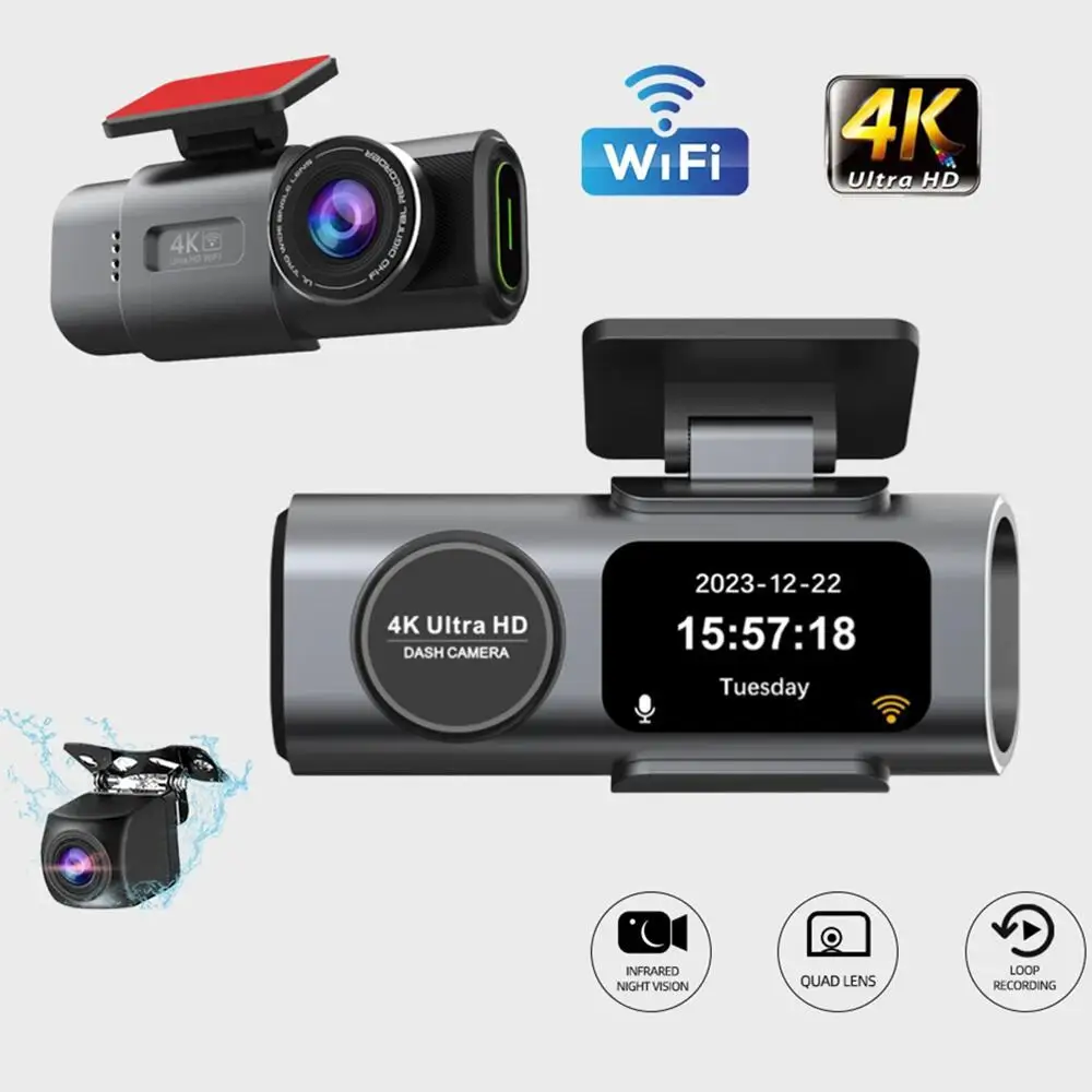 Двойная камера 170 градусов широкоугольный HD 4K видеорегистратор Автомобильный передний внутренний и задний черный ящик автомобиля