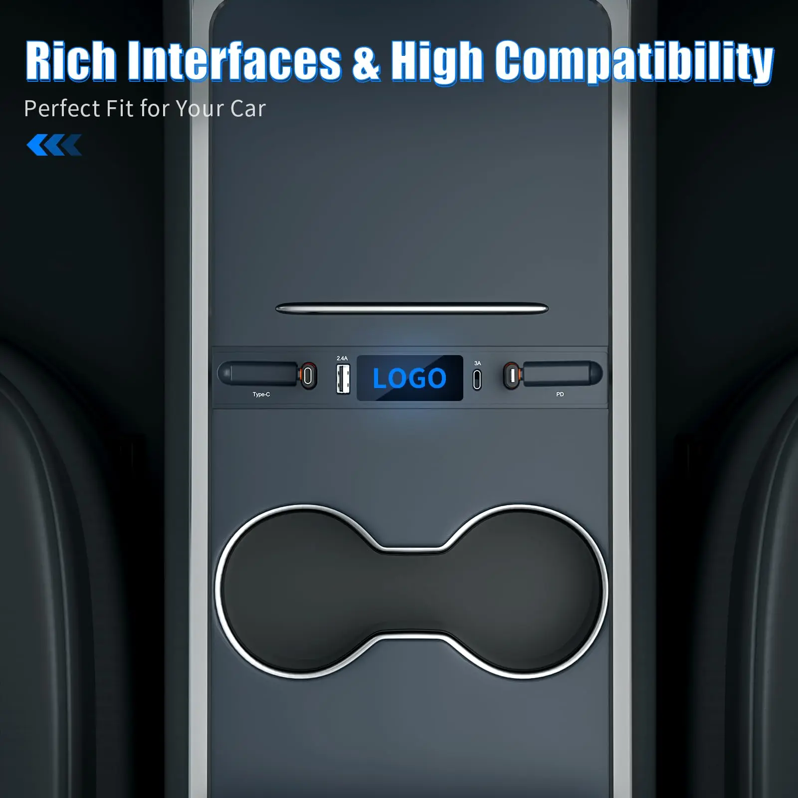 Docking Station Center Console USB Hub for Tesla Model 3 Model Y 2021 2022 2023 20204 with Retractable Fast Charging Cable