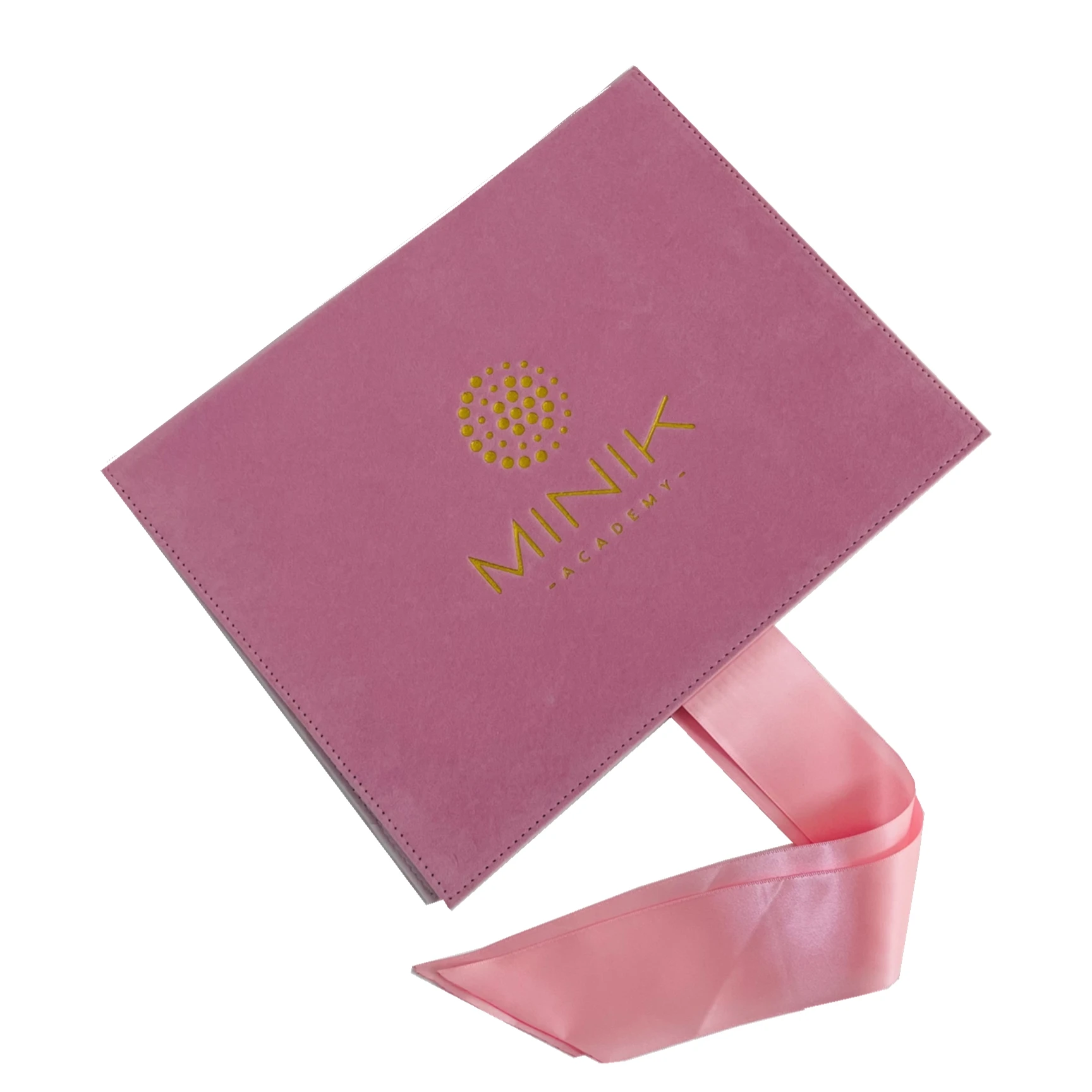 Pink Customized Velvet Certificate Holder diploma Covers with Gold Stamp and silk ribbon