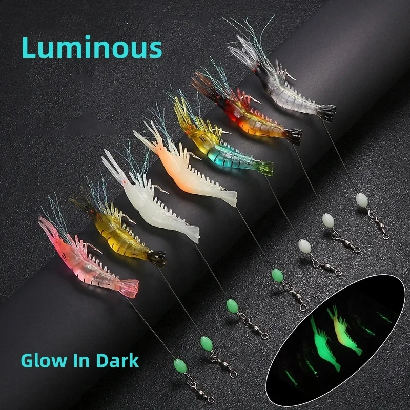 Fishing Shrimp Lures Artificial Silicone Bionic Soft Bait Luminous Swimbait sabiki Rig with Hook fish Lure Freshwater/Saltwater