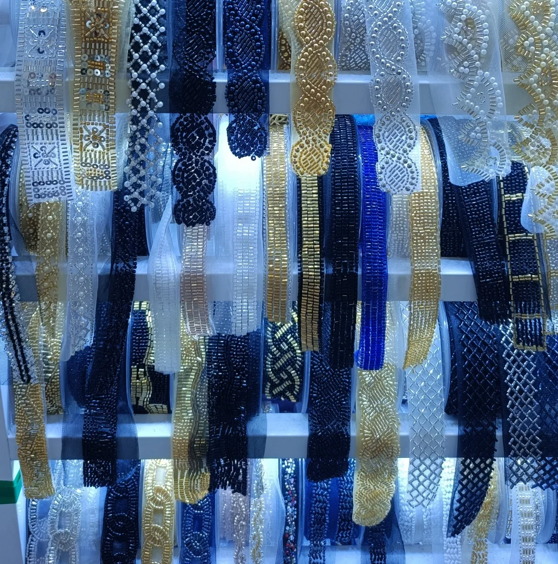 AFFINITY Custom Design Ribbon Pearl Golden Trim Black Tape Sewing Accessories Beaded Embroidery Lace Trim For Clothing Fashion