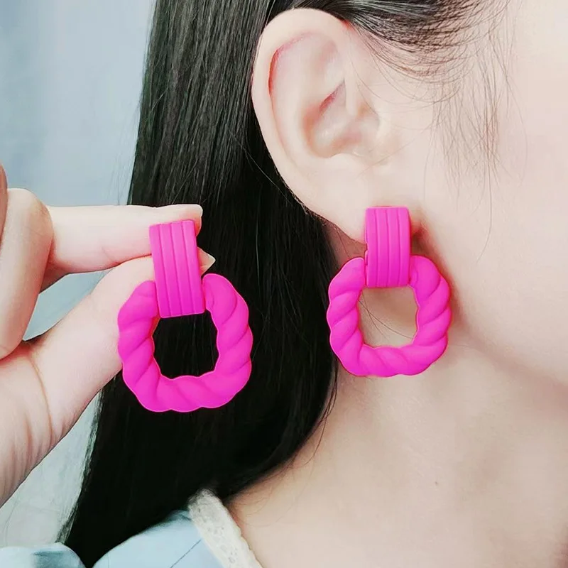 Women Girl 28 Colors Square Semi-circle Spliced Spray Paint Earrings Candy Colored Exaggerated Earrings Acrylic Earrings