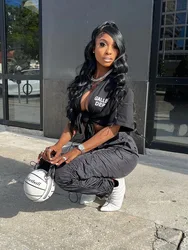 Summer Hot Tops Women Clothing Open Collar Front Split Lace Up Cardigan T-Shirt G.D. Letter Print Short Sleeve Crop Tees Tops