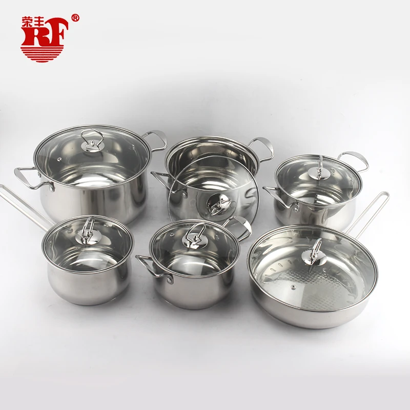 12pcs Stainless Steel Cooking pot set Stainless Steel Cutlery Set with Pan Stainless Steel Wire Shape Handle Glass Lid