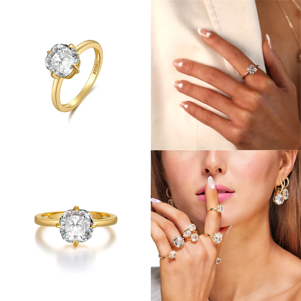 Trending 925 Sterling Silver Fine Jewelry Engagement Cushion Cut Shiny Zircon Diamond Wedding Rings for women