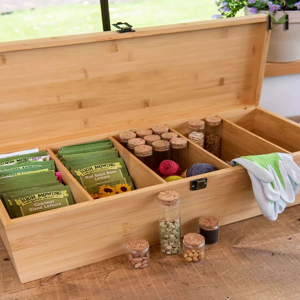 Eco-friendly Custom Small Bamboo Flower Wildflower Vegetables Seed Packets Storage Box