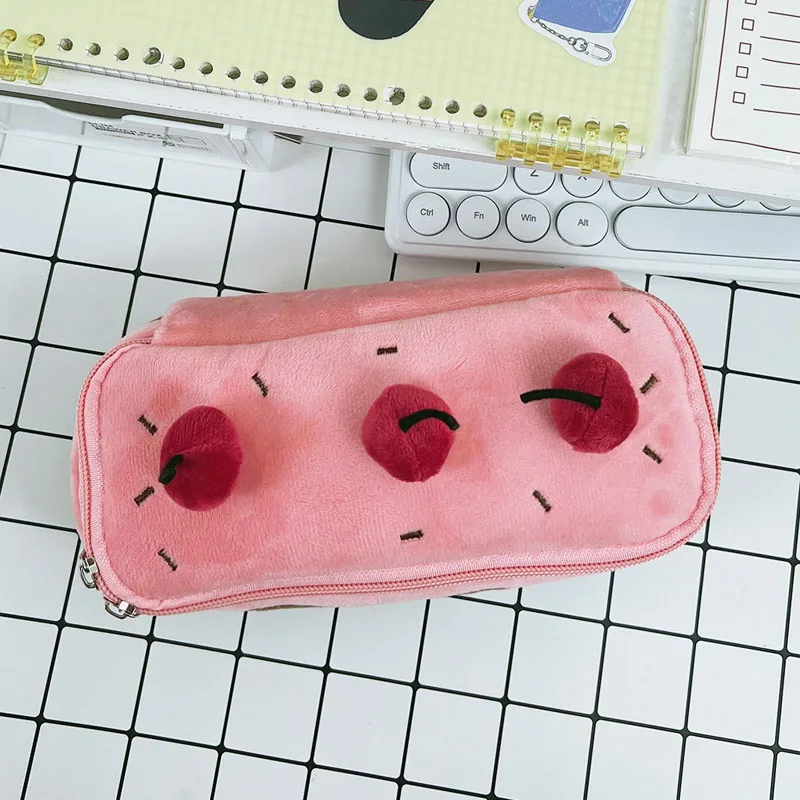 Cute plush cherry cake pen bag Student stationery bag Girl makeup bag pencil case