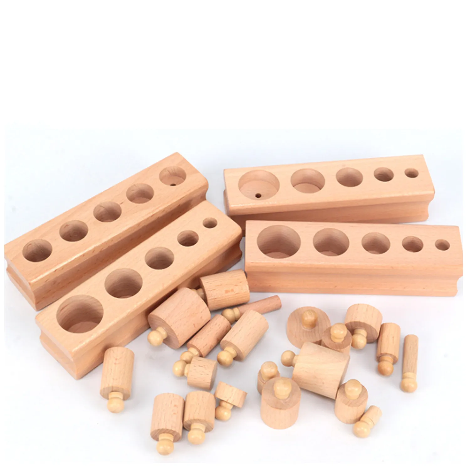 Montessori Toys Learning Socket cylinder Wooden Blocks Montessori Cylinder Socket set for Baby Toddler 4 sets for kindergarten