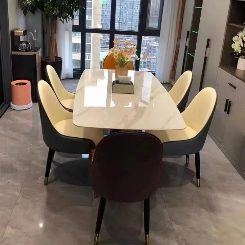 WESOME Modern Dining Room Furniture High-Quality White Marble Round Dining Table With Stainless Steel Base