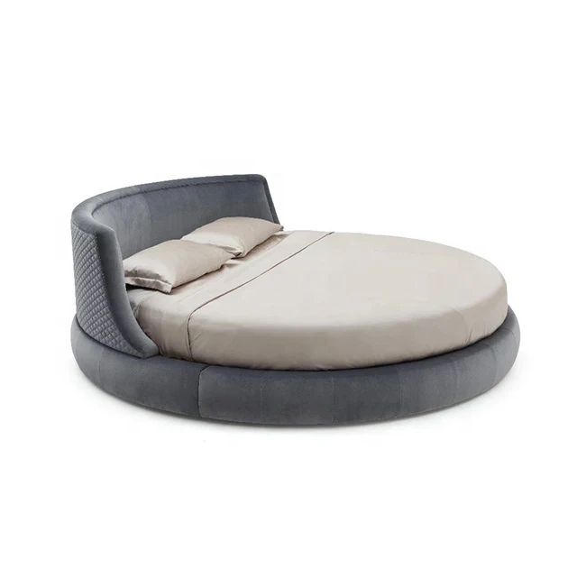 Бархатная Роскошная двухместная круглая кровать большого размера синие тканевые круглые кровати современная мебель для спальни в отеле