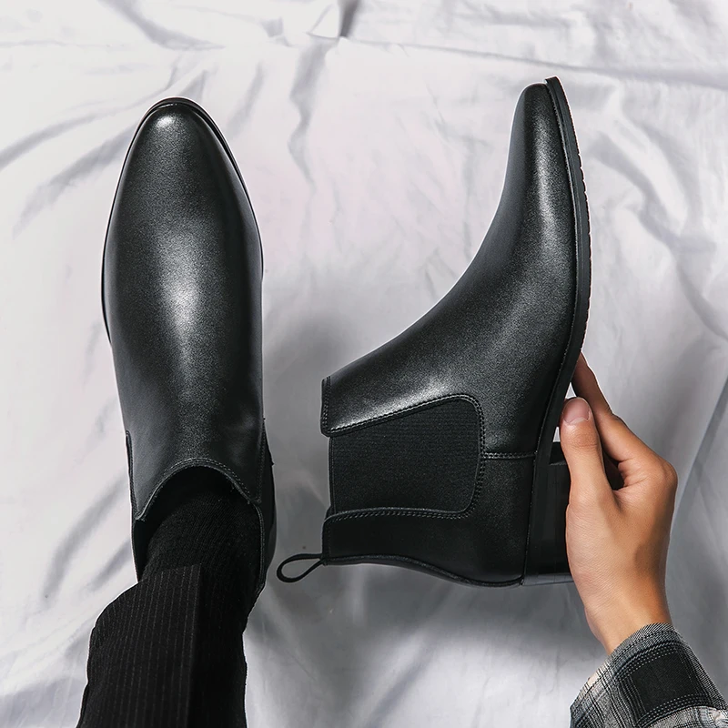 2119 good quality mens ankle boots genuine leather shoes chelsea boots with heel