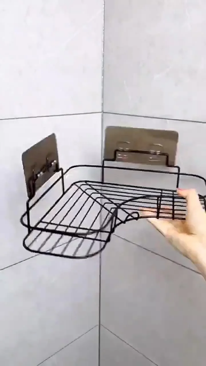 Wholesale Washroom Wall Hanging Drain Storage Rack Hook Type Perforation-free Kitchen Bathroom Storage Triangle Rack For Home