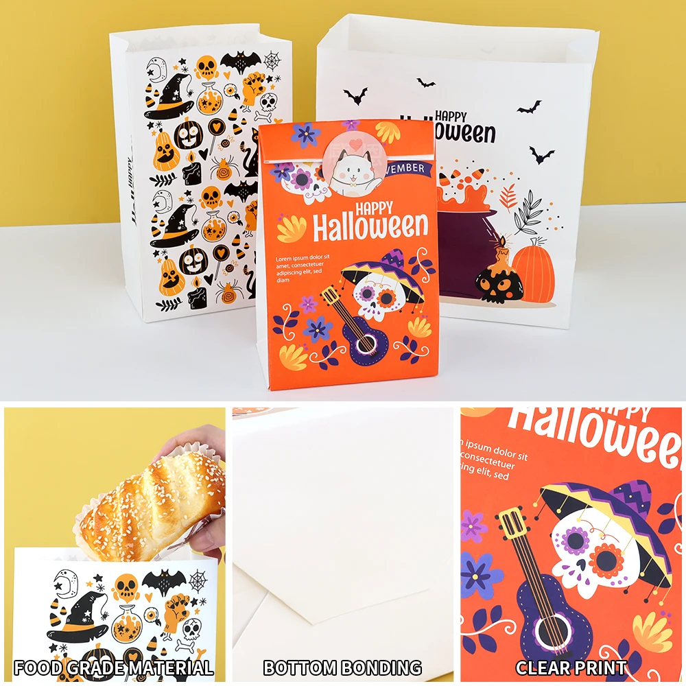 Custom Design Logo Grease Proof Baking Barbecue Bread Snack Food Takeout Takeaway Packaging Square Bottom White Kraft Paper Bag