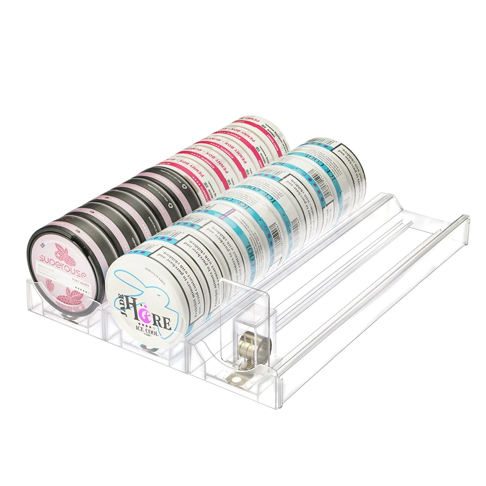 Hot Selling Wholesale Round Nicotine Pouches Flavors Sweden Circular Cigarette Case Supermarket Shelf Snus Cans Pusher