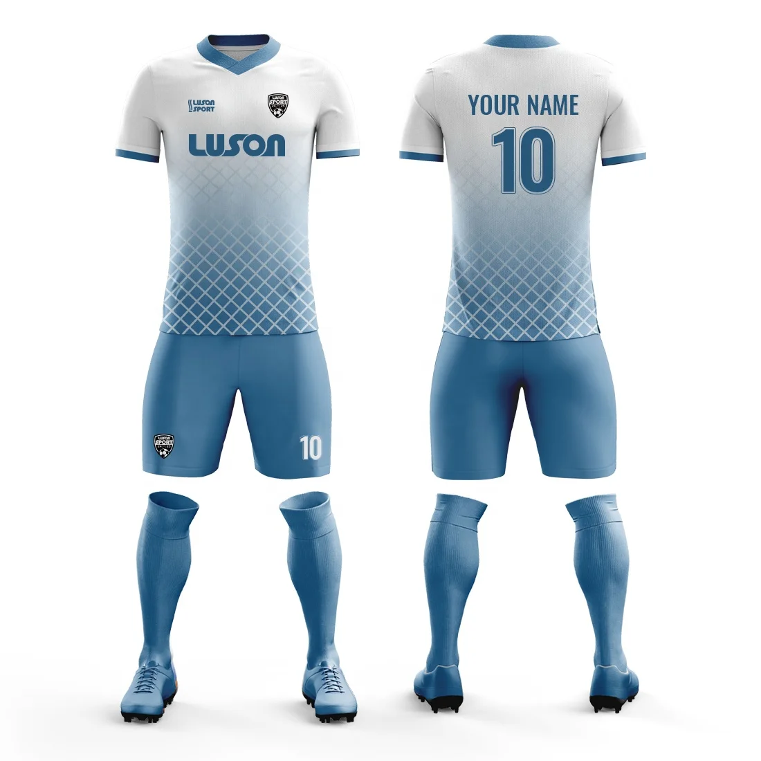 Luson Custom Thailand Design Club Team Name Football Set Football Shirts Soccer Uniform Set sublimated Custom soccer jerseys