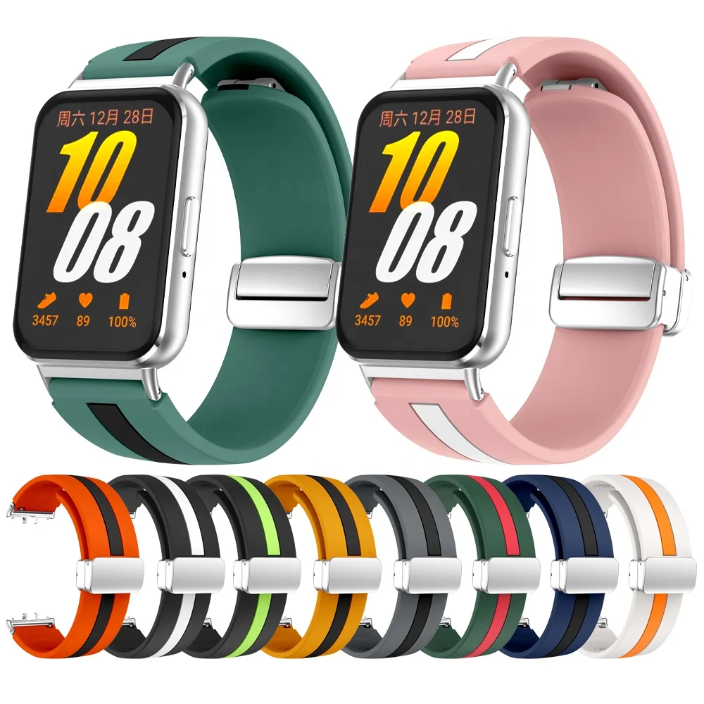 ERAYSUN Dual Color Silicone Watch Band Strap With Silver Connector For Samsung Galaxy Fit 3