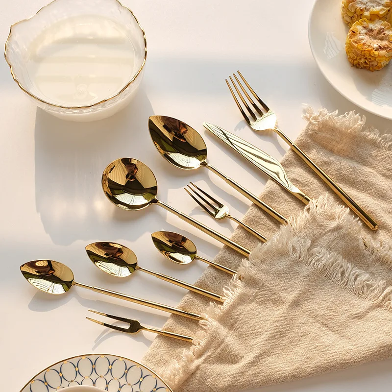 304 Gold Dinnerware Set Stainless Steel Knife Spoon and Fork Tableware Western Restaurant Cutlery for Party New