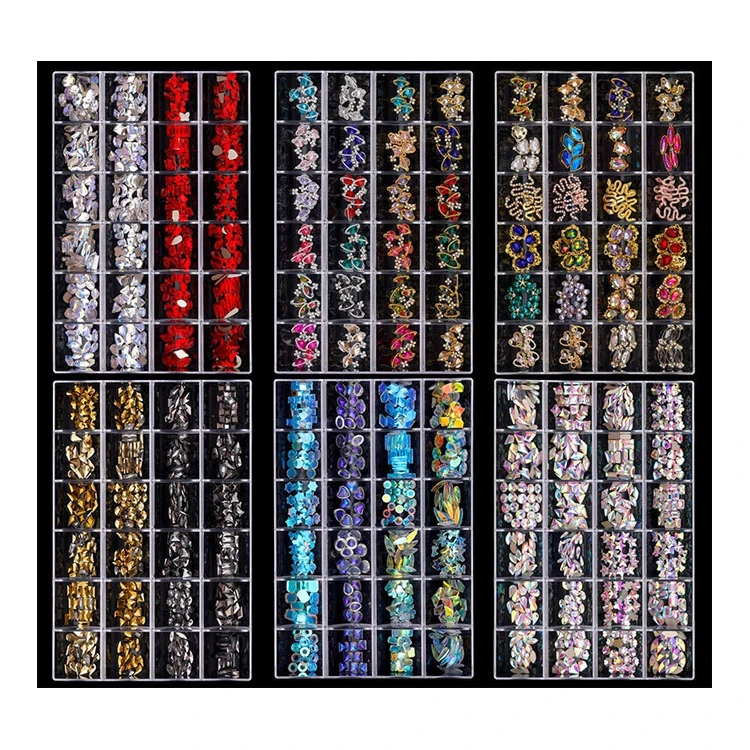 24 Grid Luxurious Nail Charms Boxed Evil Eye Bowknot Alloy Zirconia Mixed Diy Nail Stickers And Diamond Nail Art Jewelry Set