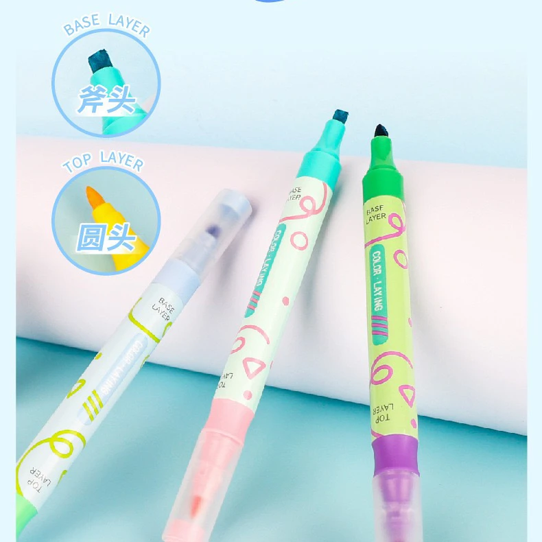 Double-head color-layering highlighter Stackable colors can be painted with Kawaii flash color-changing marker highlighter