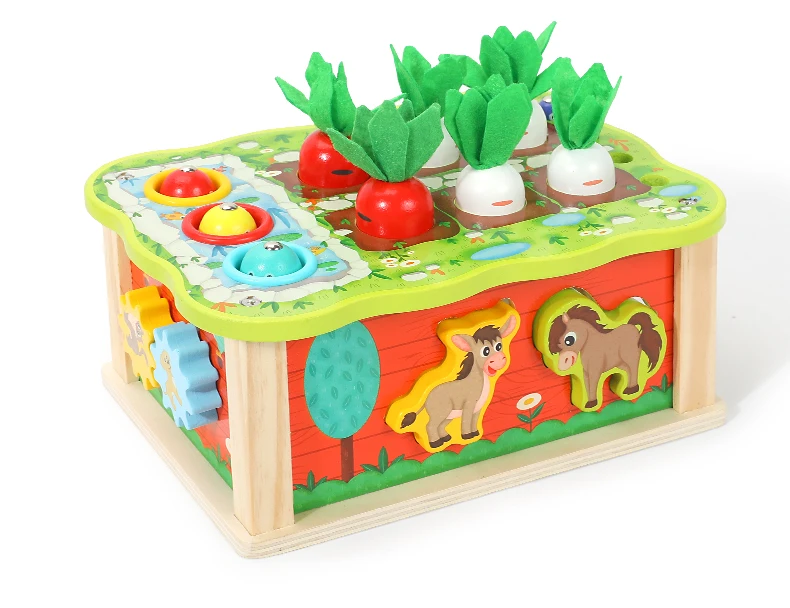 Multi-Purpose Fine Motor Toys Preschool Gift Wooden Farm Harvest Shape Sorter Carrot Harvest Game for Kids