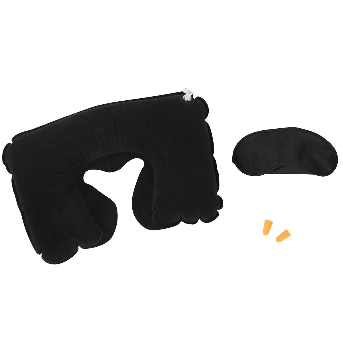 1 set Flocking Soft U Shaped Air Inflatable Pillow with Eyes Cover Earplugs Neck Car Headrest Air Cushion for Home Travel