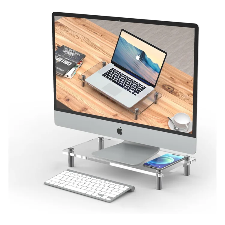 Simple, large storage space and elegant design acrylic monitor stand for laptop, computer, notebook, screens and home use