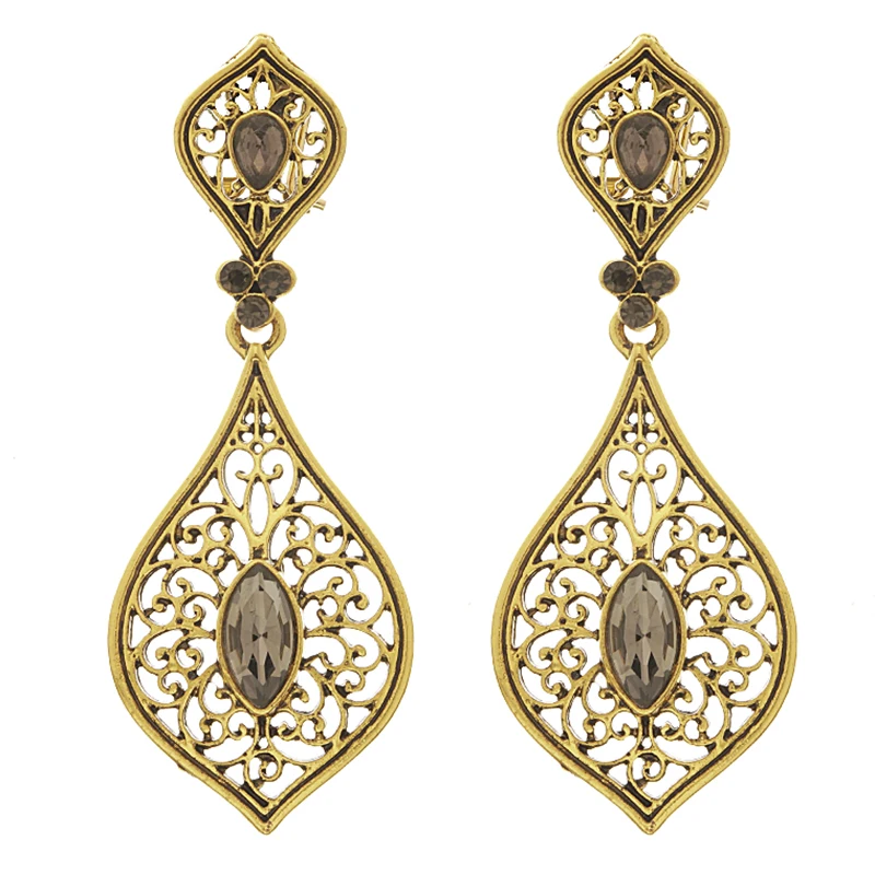 Moroccan style hollow rhinestone earrings Egyptian bridal gold earrings